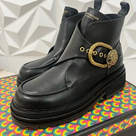 Kurt Geiger MayFair Chunky Boot Black Leather - Picture 6 of 11